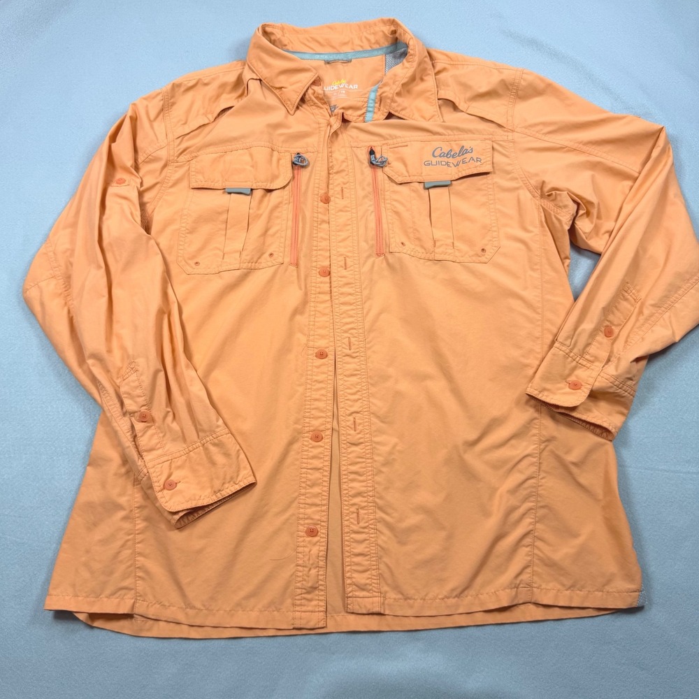 Cabelas Guidewear Mens XL Orange Long Sleeve Fishing Shirt UPF 50 Ventilated